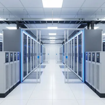Modern secure data center with server racks for healthcare colocation services