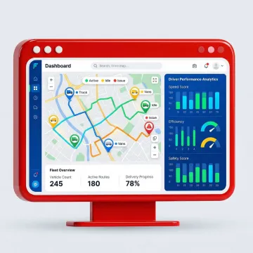 Fleet tracking dashboard displaying real-time vehicle locations and performance metrics