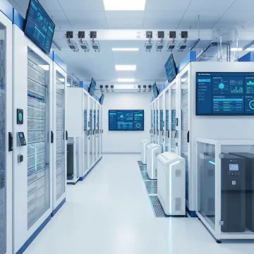 Modern healthcare data center facility with secure server racks and monitoring systems