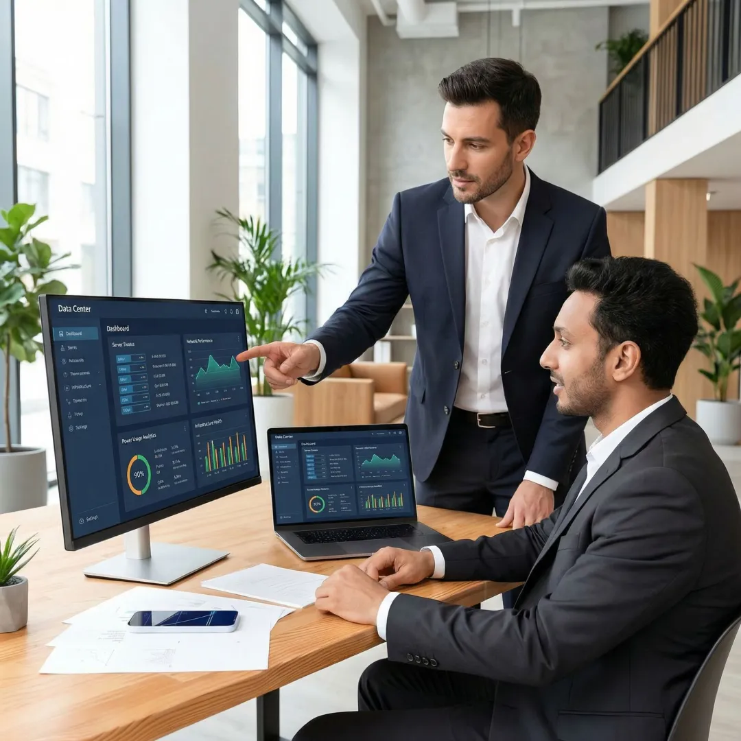 IT consultant reviewing data center infrastructure requirements with client