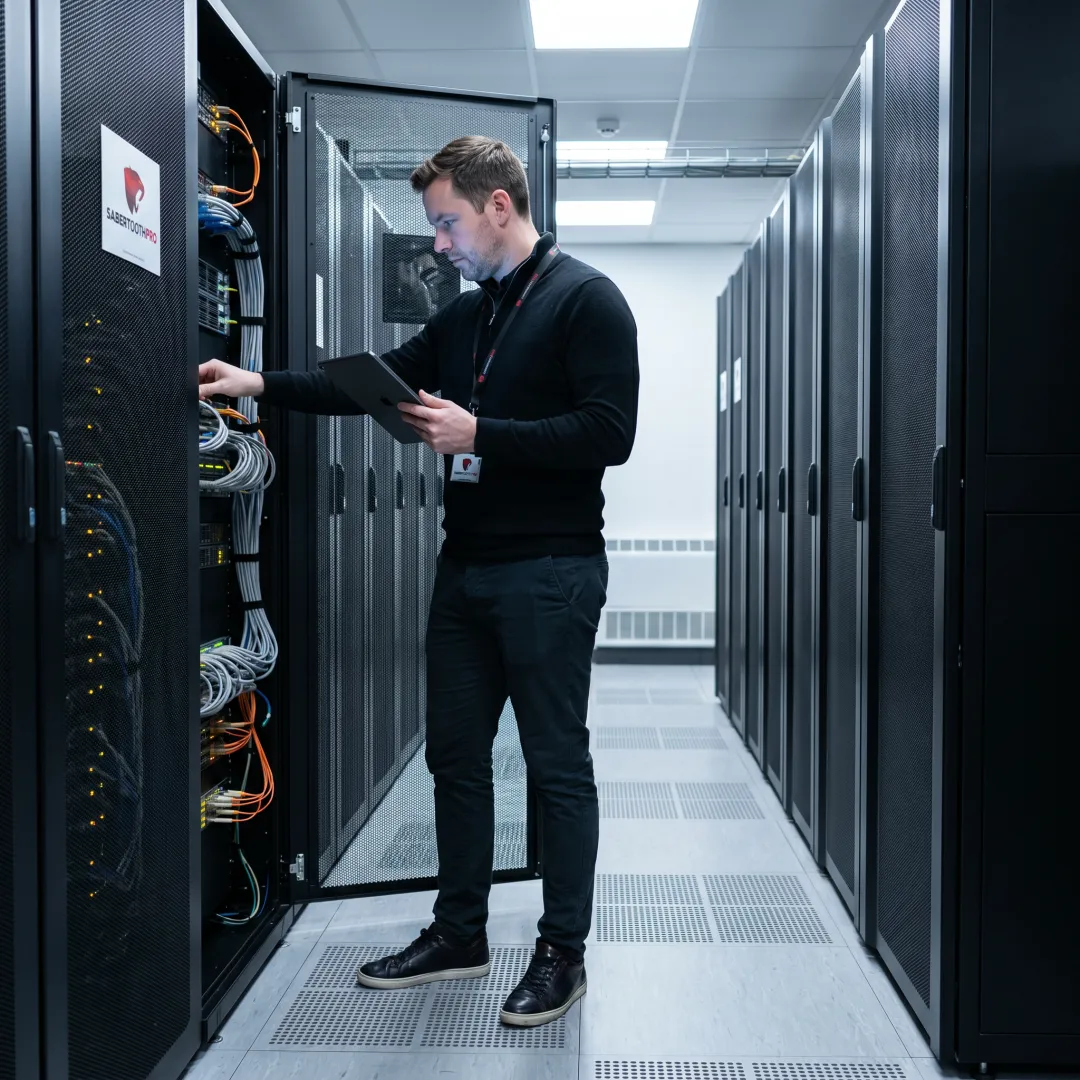 Modern carrier neutral data center facility with multiple server racks and structured cabling in New York State