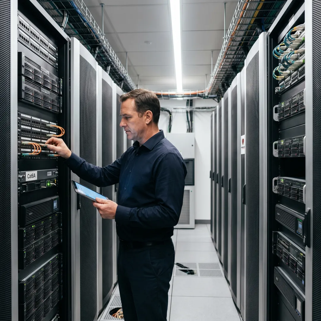 Modern data center facility in Las Vegas with server racks and cooling infrastructure