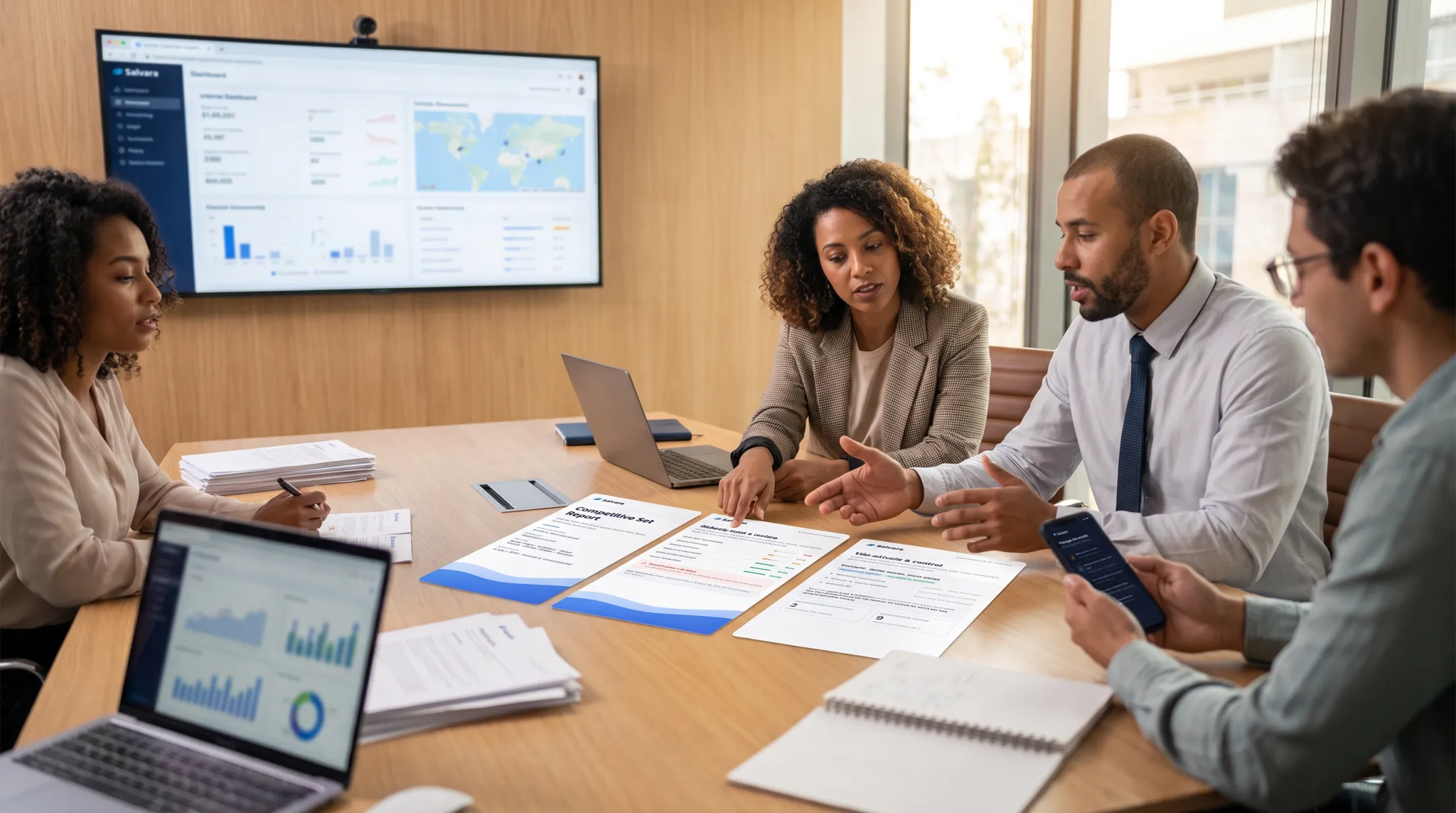 Salvara intelligence team reviewing sourced competitor and CRM research