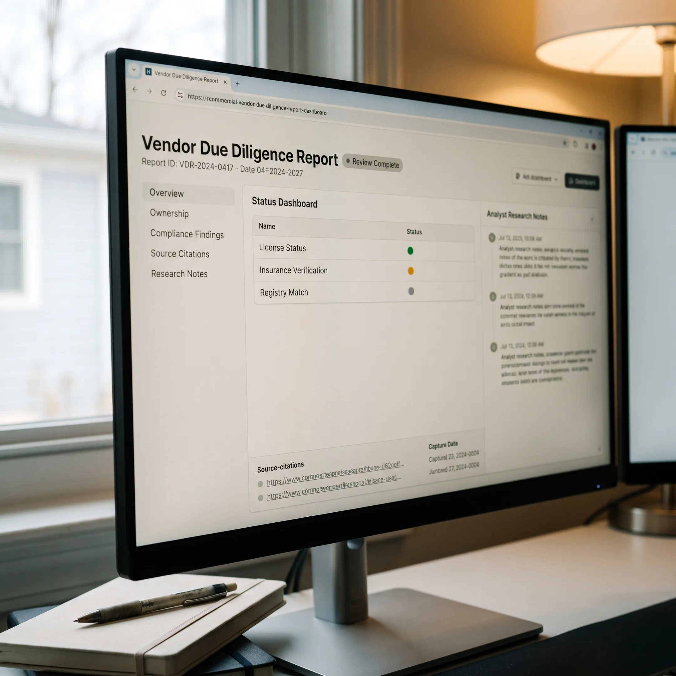 Source-verified vendor due diligence report with highlighted records
