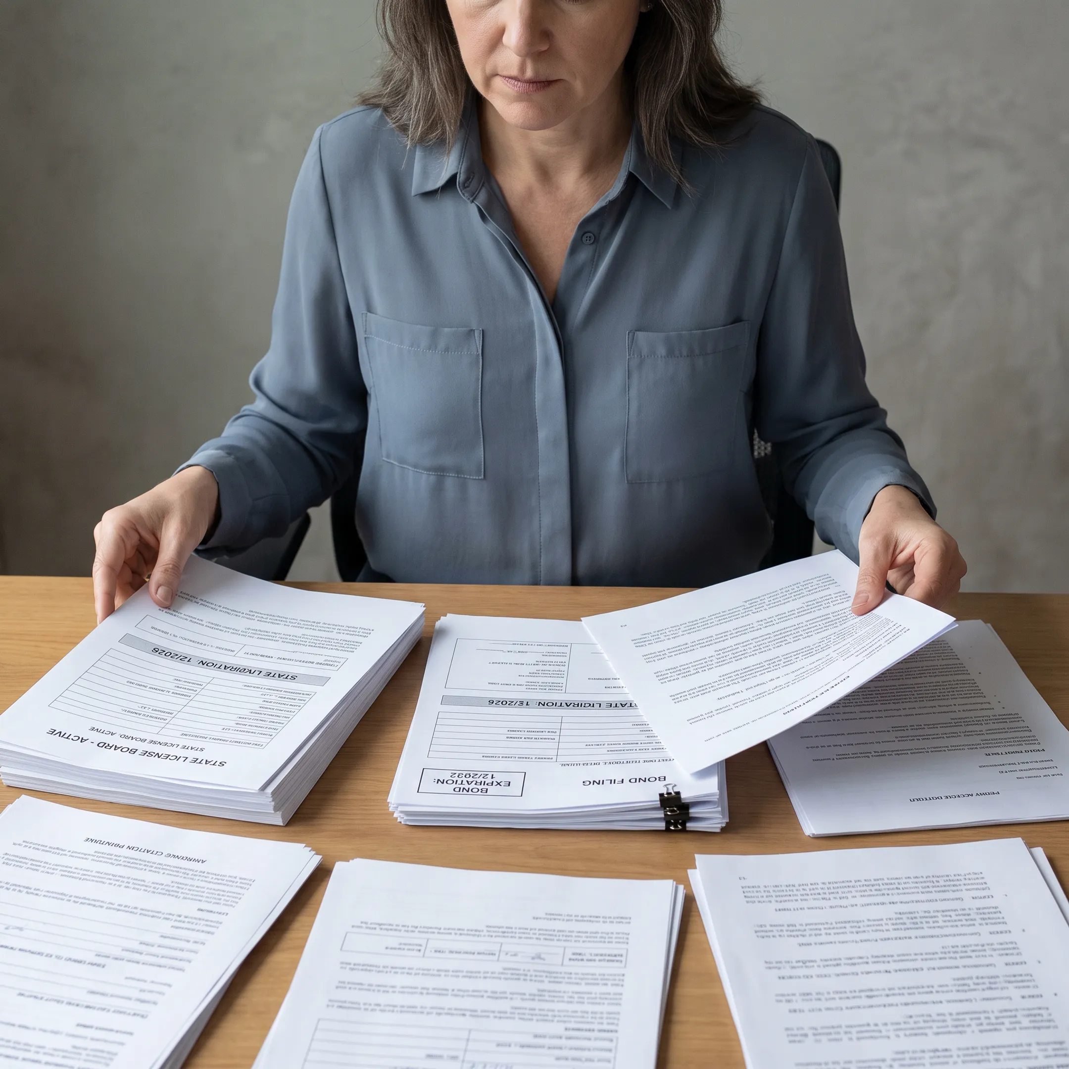 Researcher comparing contractor license information with source-attributed public records