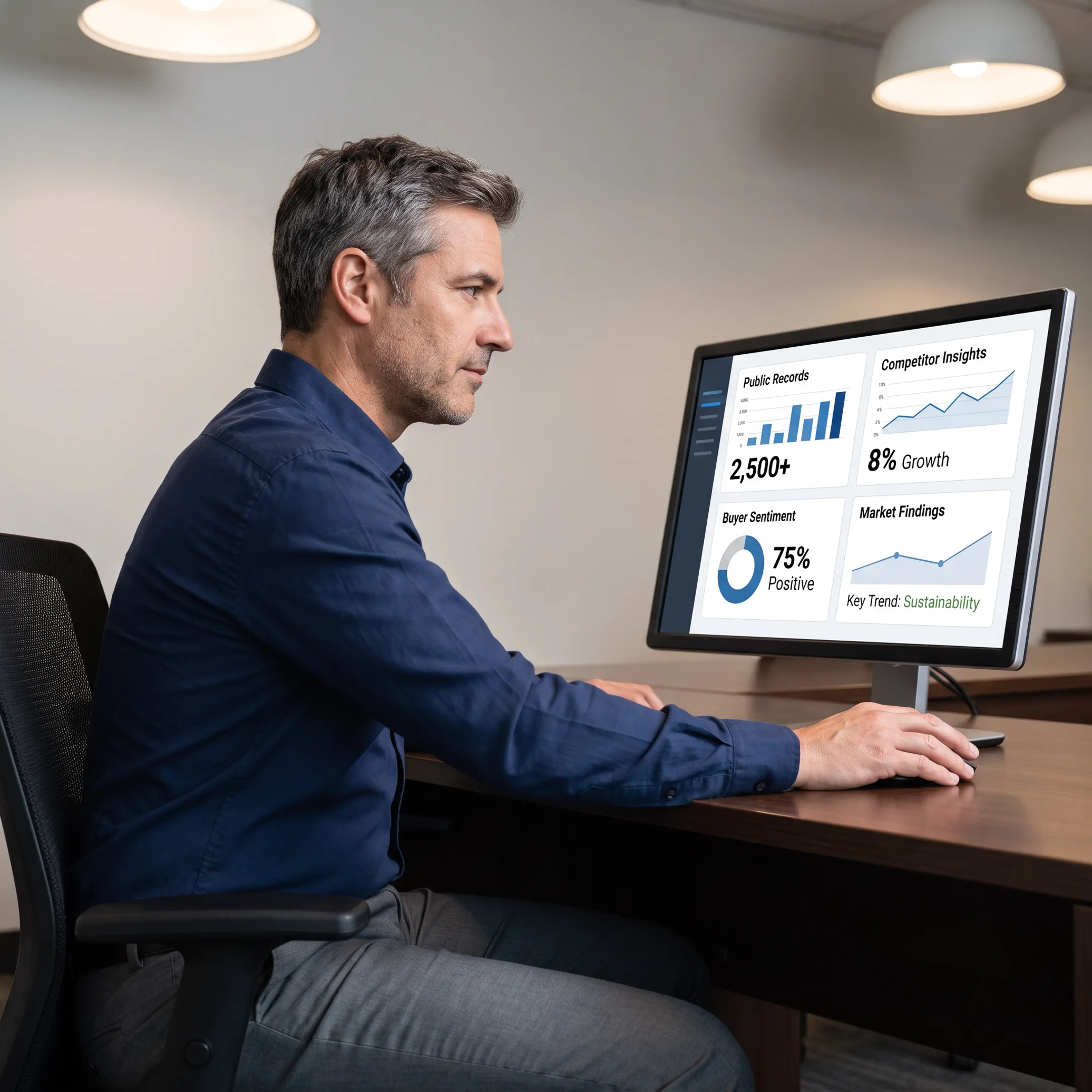 B2B research professional comparing verified sources and market findings