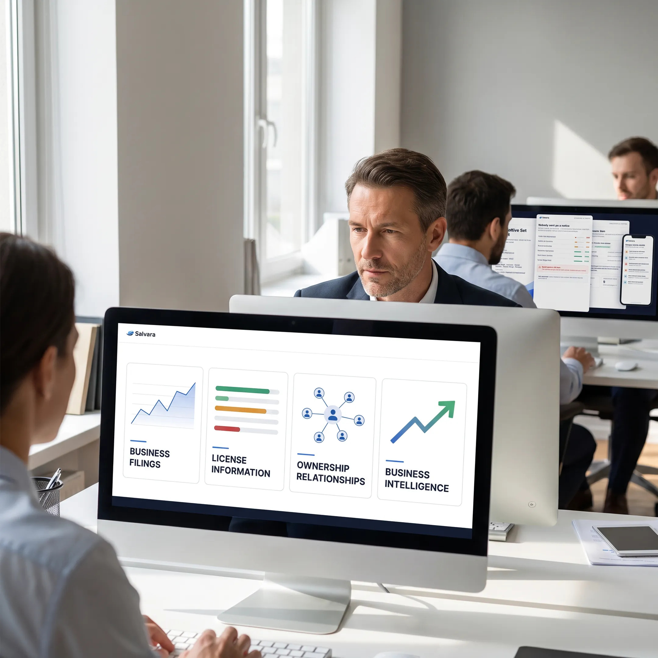 Research professional comparing source-attributed business intelligence and public records