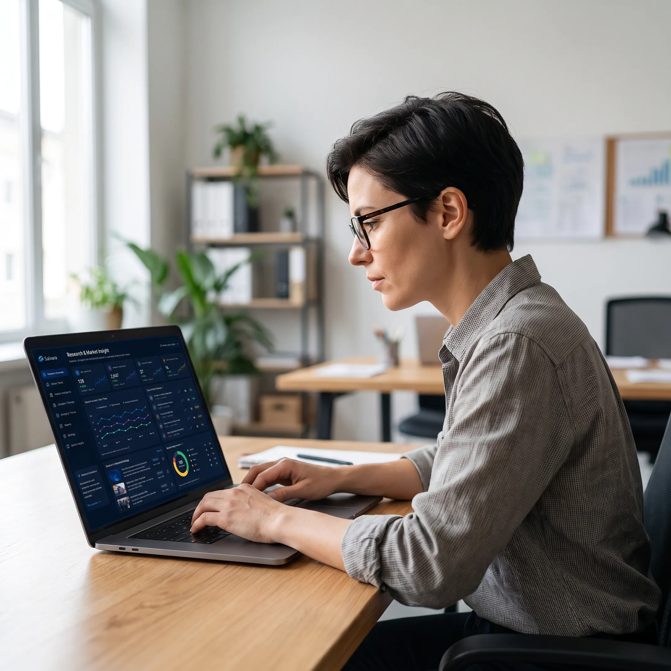 Researcher analyzing source-verified market intelligence findings on a laptop