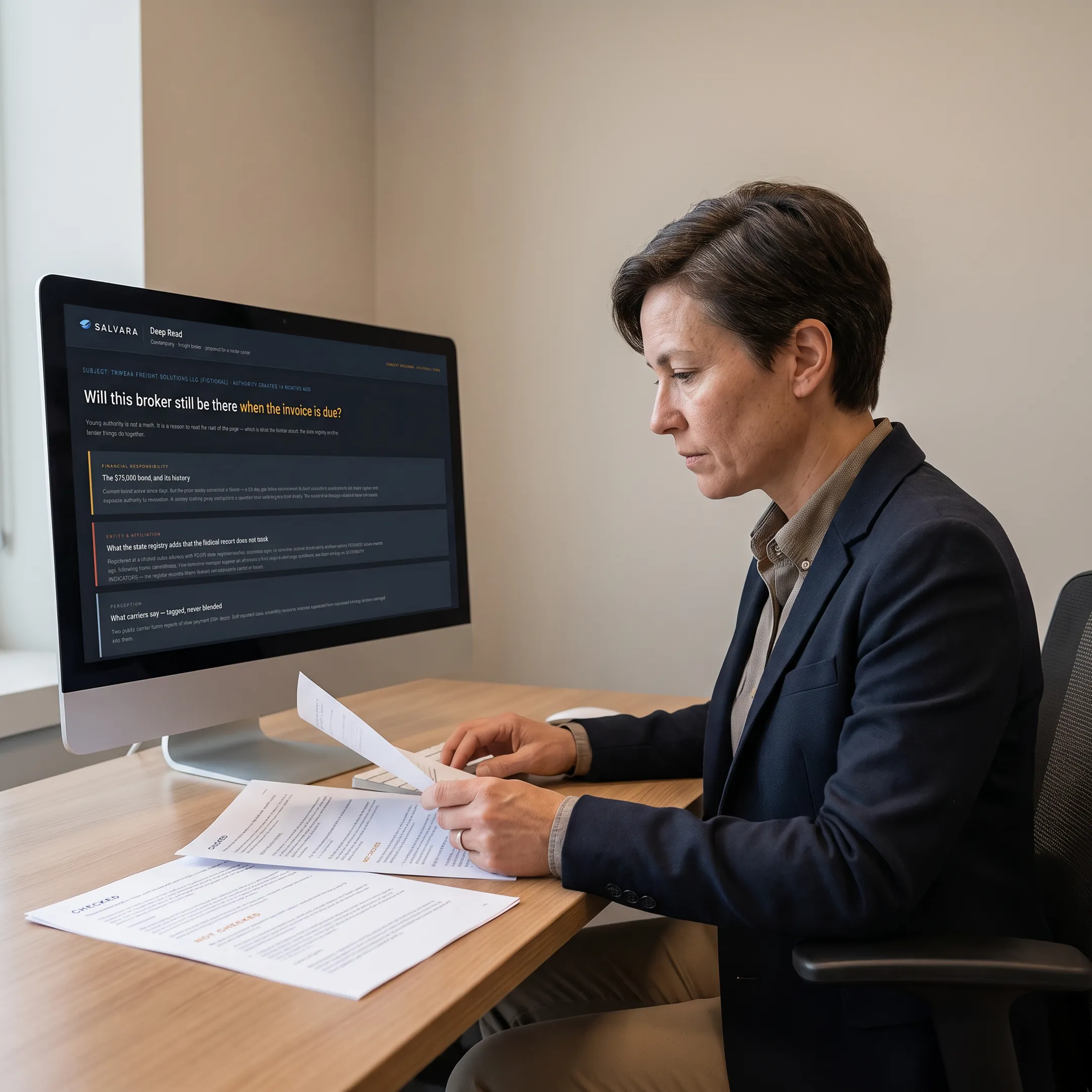 Researcher reviewing source-verified intelligence findings on a laptop