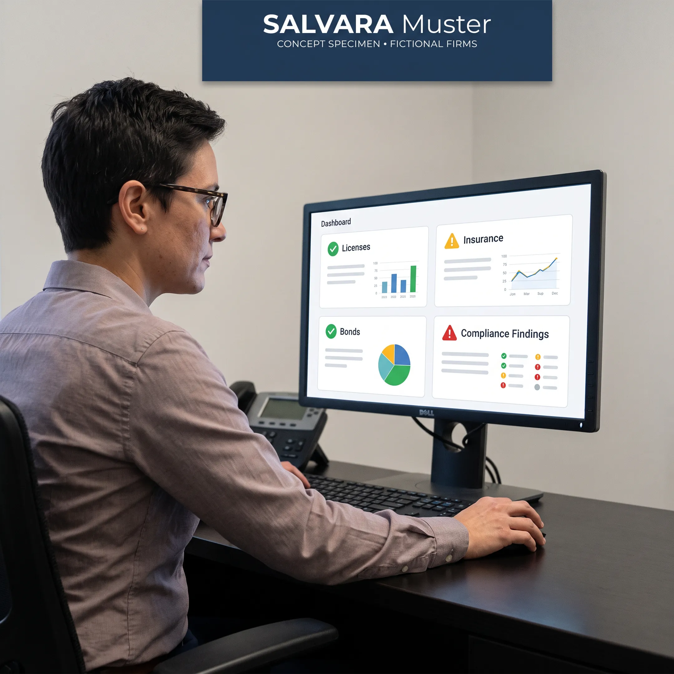 Analyst reviewing vendor compliance records and license documents on a computer