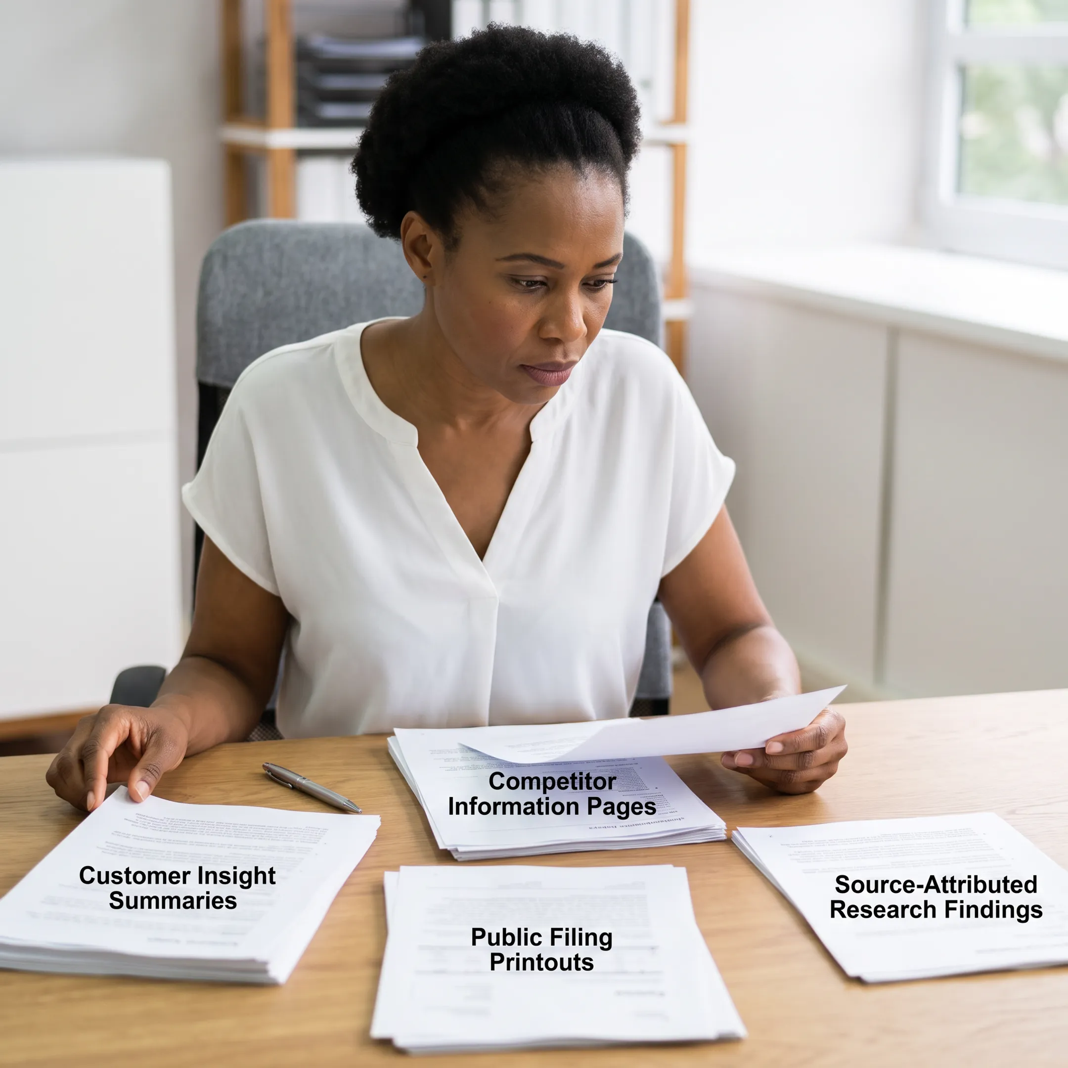 Research professional comparing verified business intelligence sources