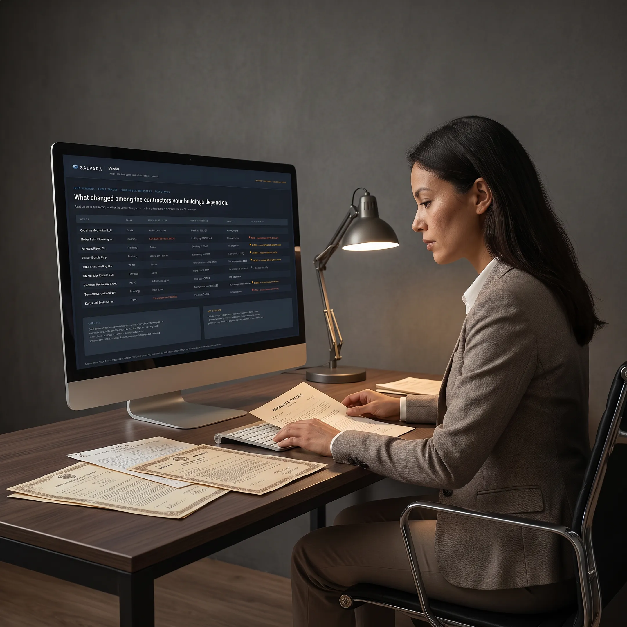 Analyst verifying contractor compliance records and source dates