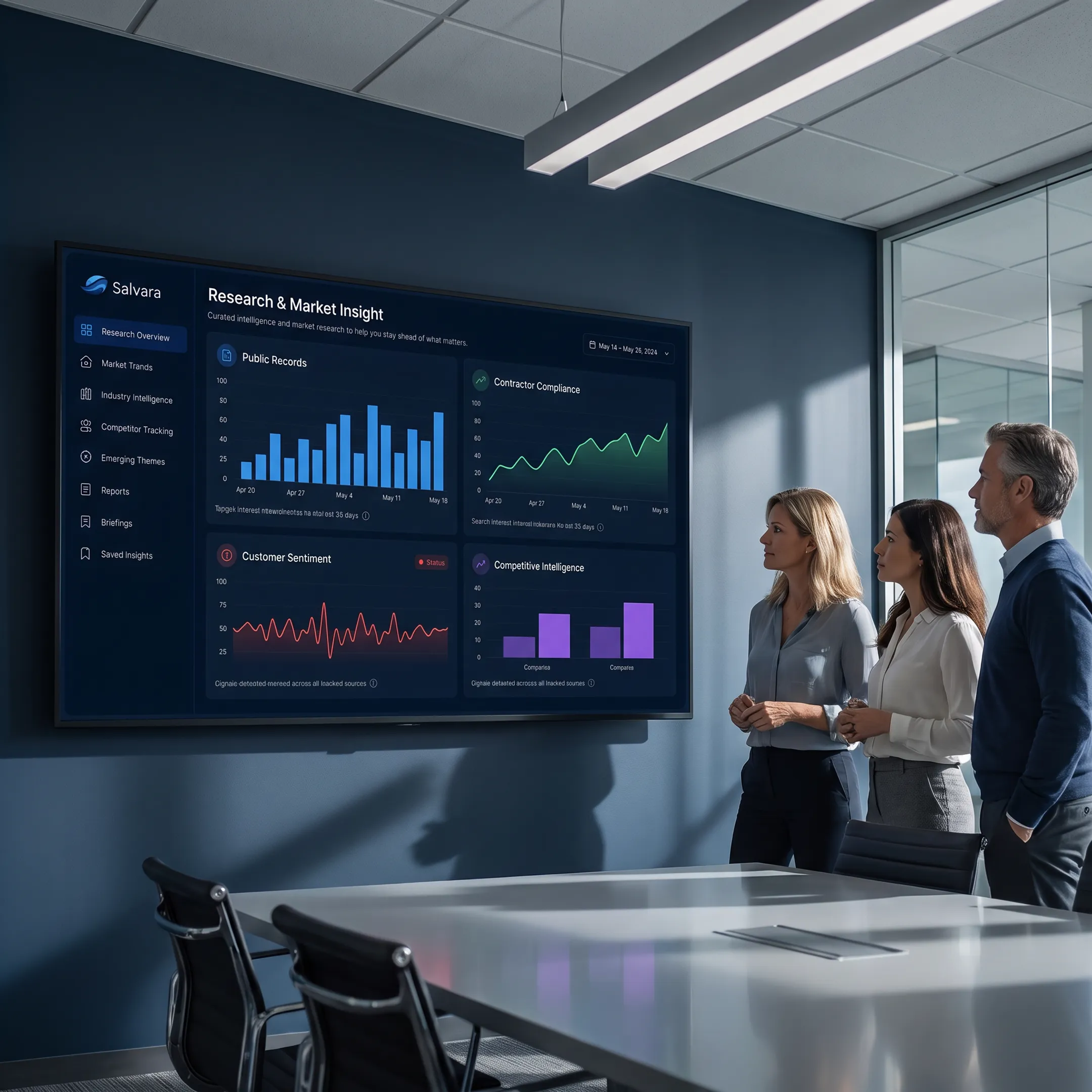 Team reviewing source-verified vendor intelligence and compliance findings