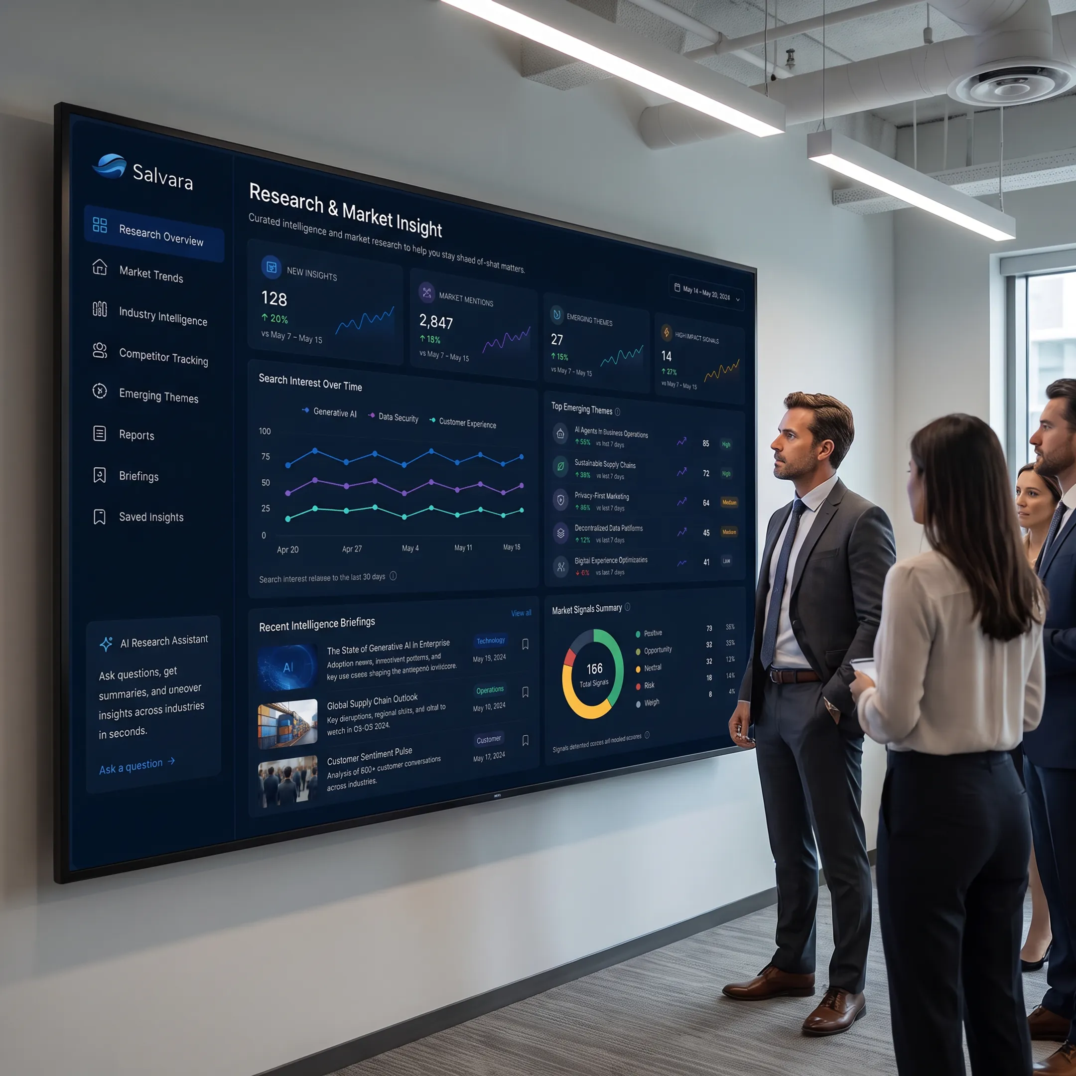 Analyst reviewing retail market data, customer sentiment, and competitor insights on a laptop