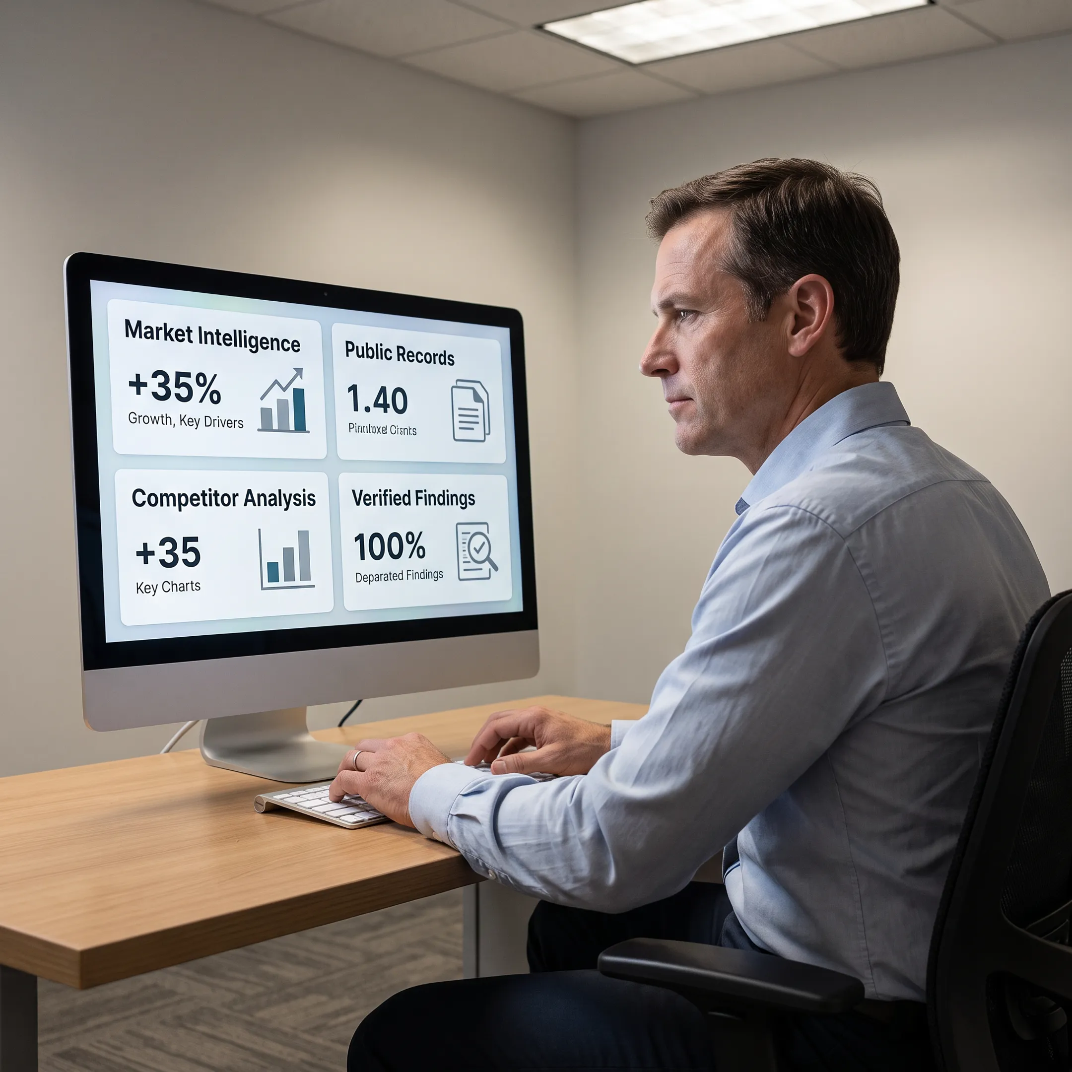 Research professional examining verified market intelligence and source-attributed findings
