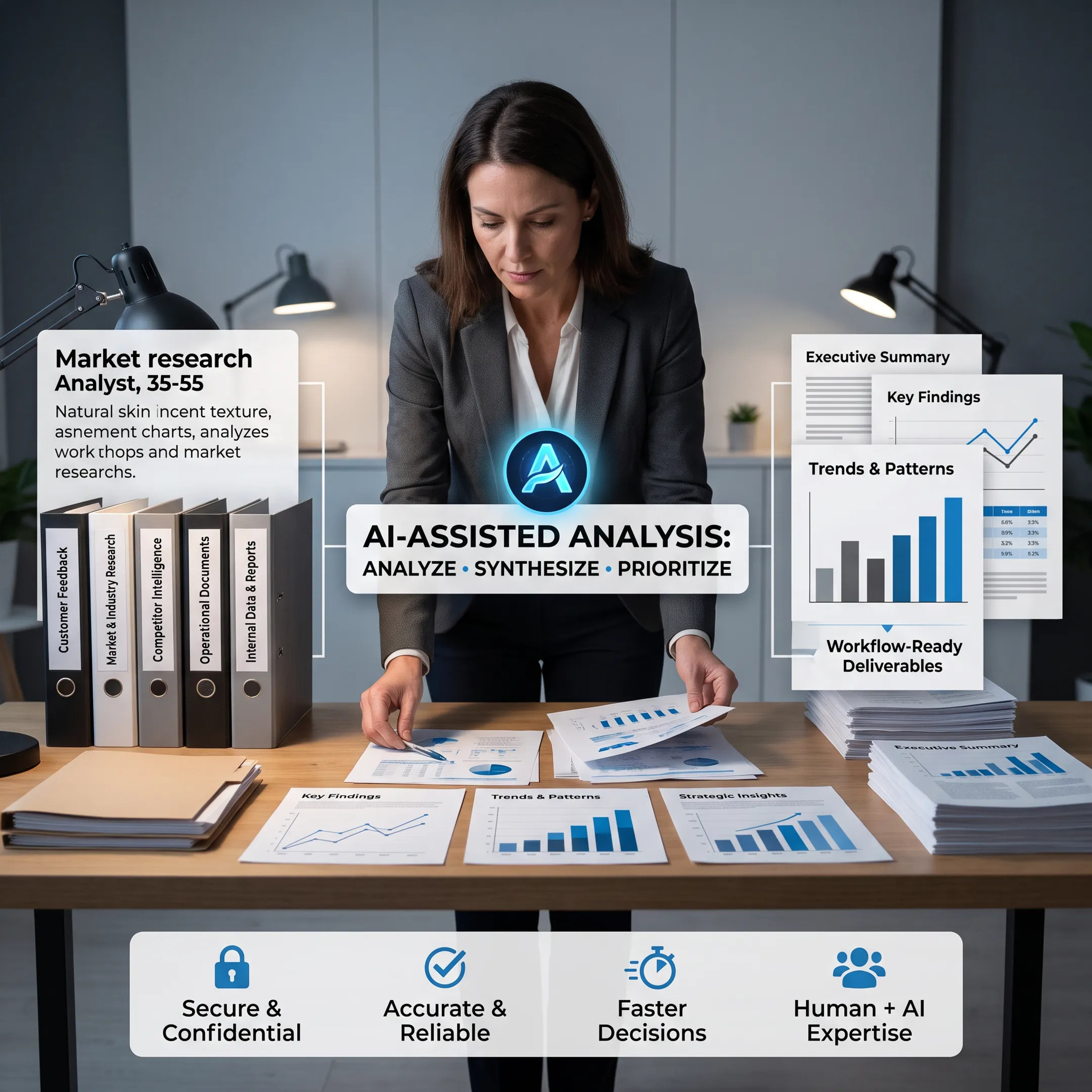 Retail research analyst reviewing customer sentiment and competitor data on a laptop