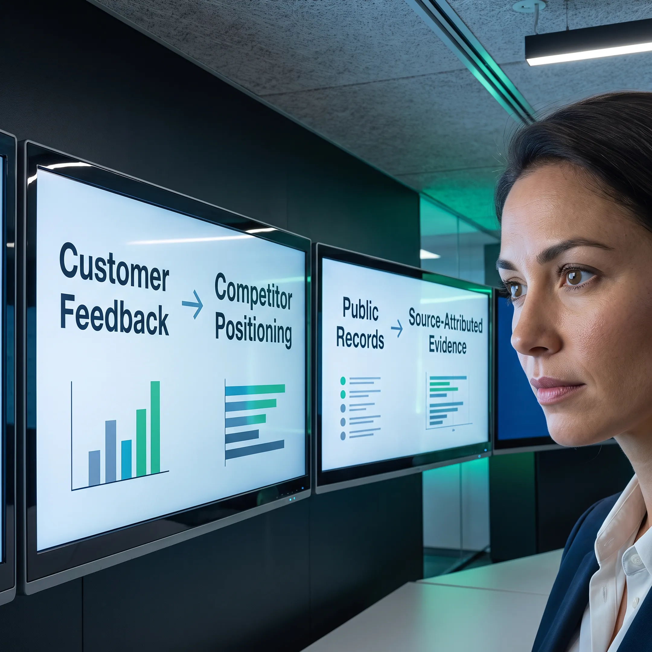 Analyst comparing retail customer feedback and competitor intelligence