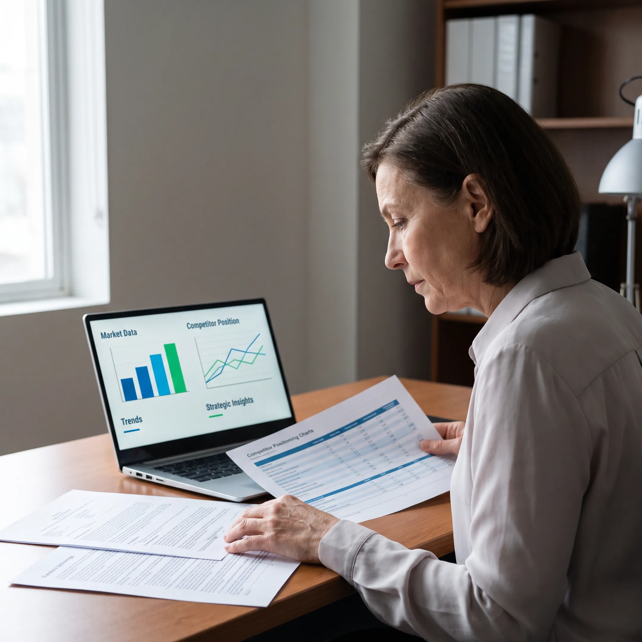Research professional examining source-verified market intelligence and competitive analysis
