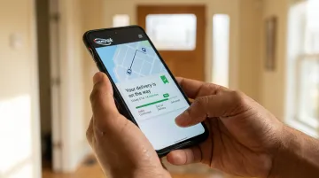 Customer receiving real-time delivery notification on smartphone with accurate ETA