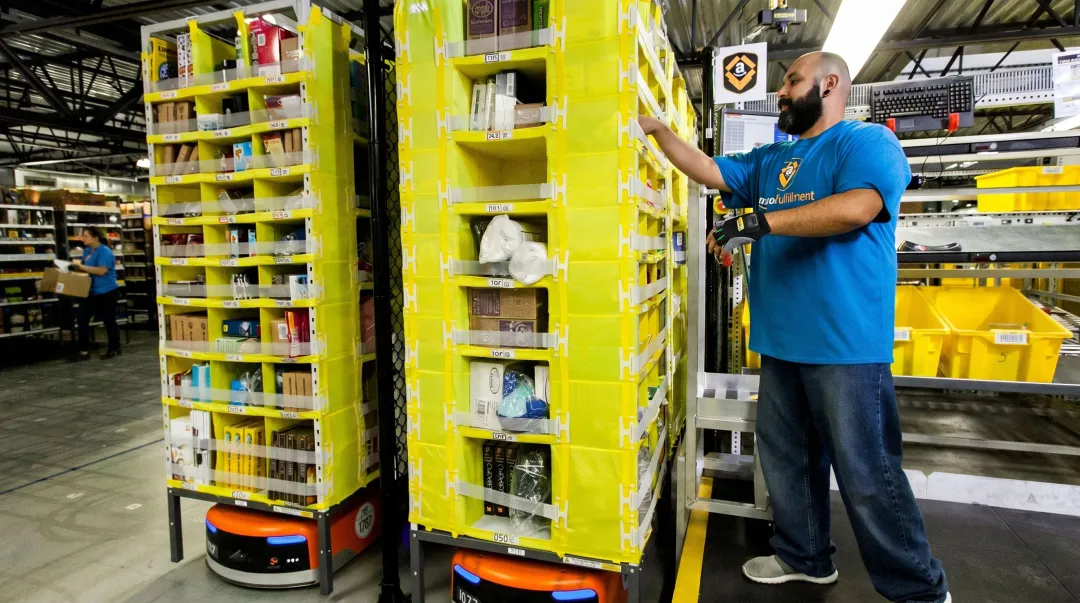 Modern high-volume warehouse fulfillment center with barcode scanning and picking operations