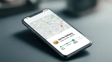 Customer tracking delivery status on smartphone showing real-time shipment location update