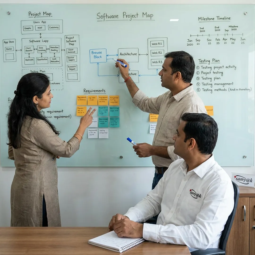 Consulting team mapping a software development roadmap