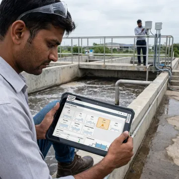Engineer reviewing ETP monitoring data on a dashboard