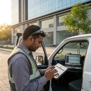 Field technician using a mobile field service app