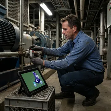 Technician configuring temperature monitoring sensors