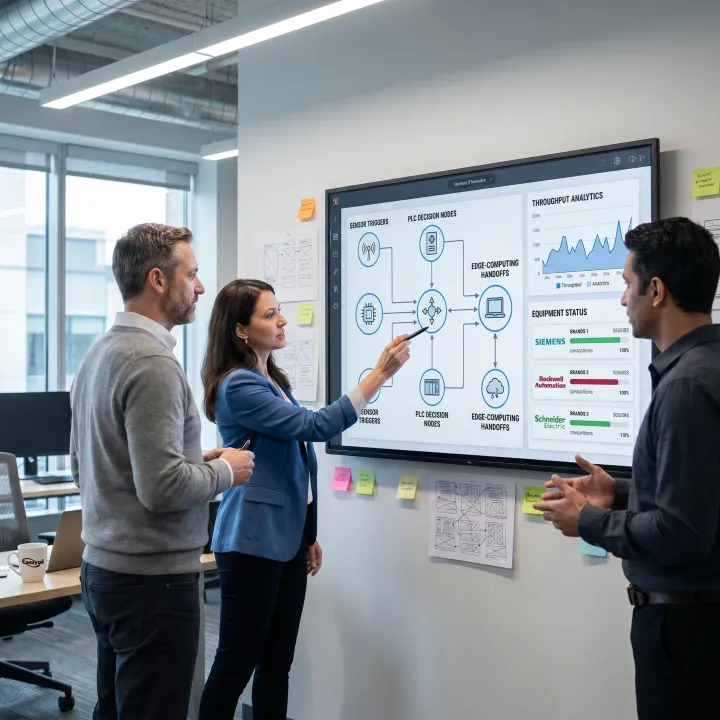Software team planning manufacturing automation workflow