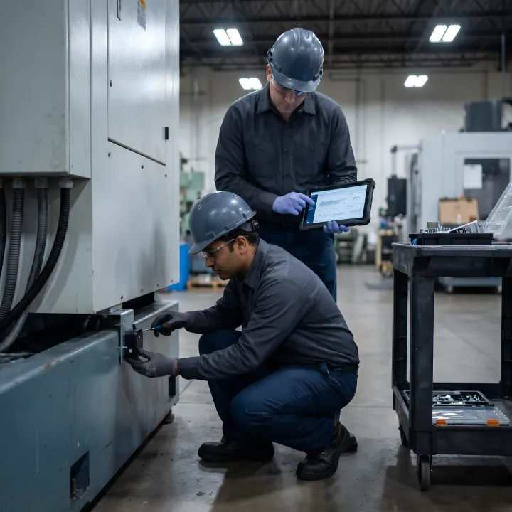 Engineers implementing IIoT sensors in a factory