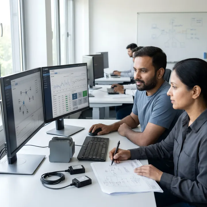 Engineer configuring industrial IoT sensors