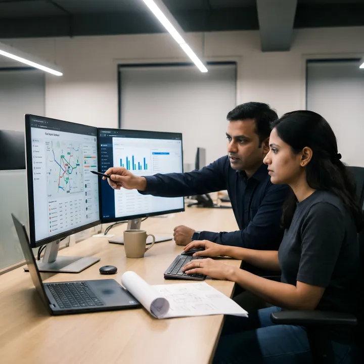 Team reviewing fleet routing workflow