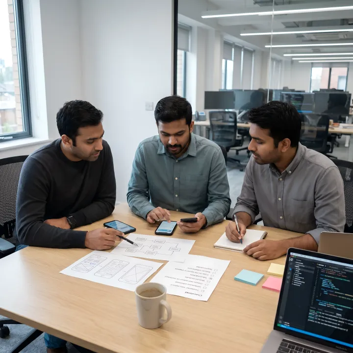 React Native app development process with planning and testing screens