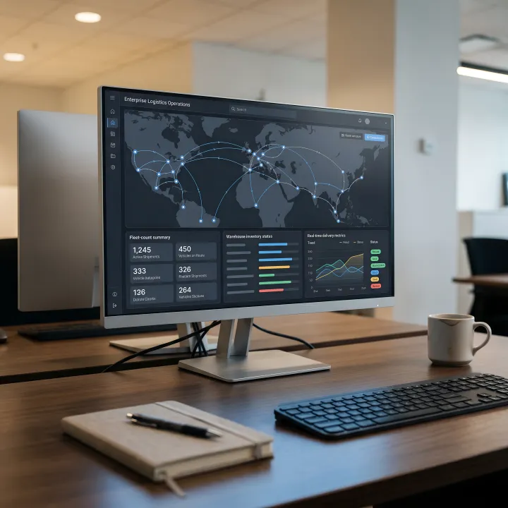 Logistics software dashboard for fleet and shipment tracking
