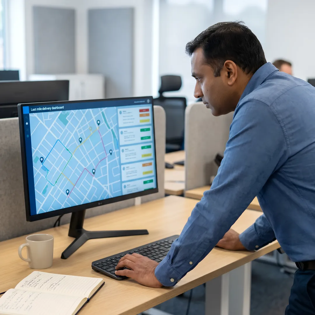 Courier dispatcher using last mile delivery software dashboard