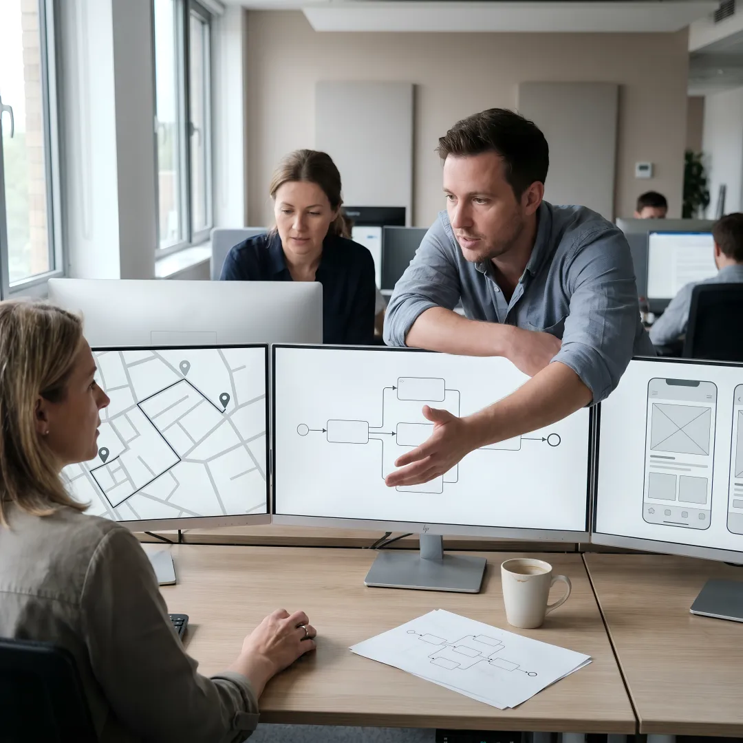 Software team planning courier delivery platform workflow