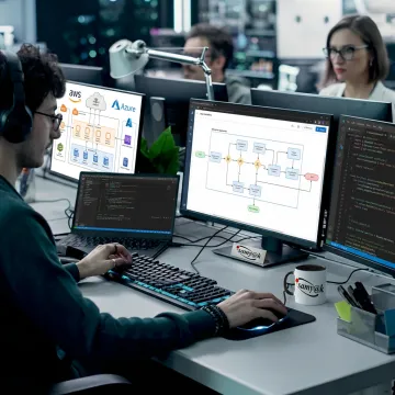 Custom application development team designing software