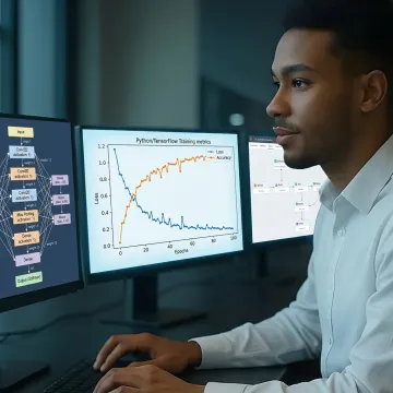 AI developer reviewing machine learning dashboards