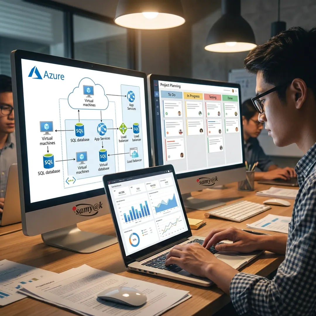 Offshore software development team collaborating on digital products