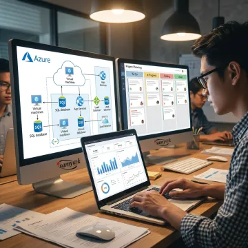Offshore software development team collaborating on digital products