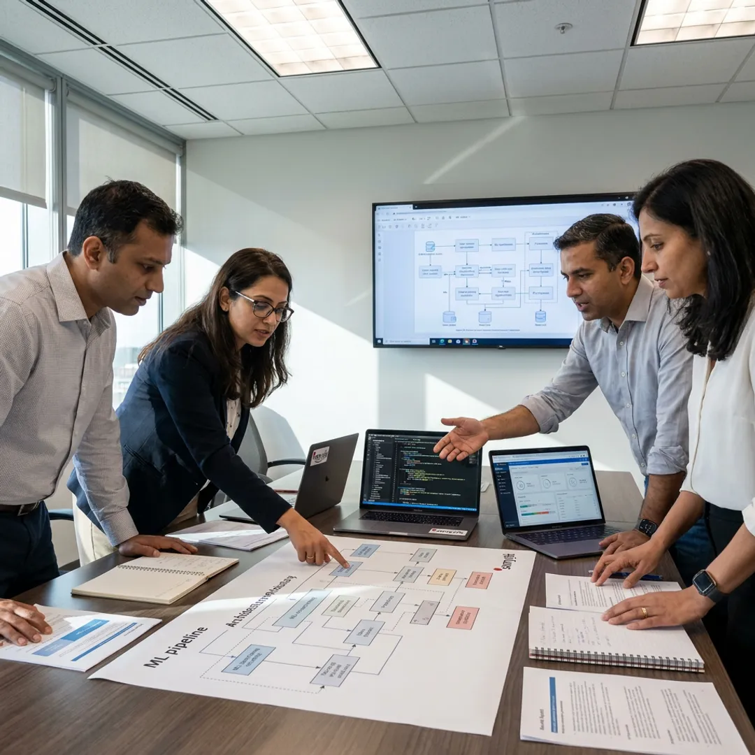 Team planning a machine learning solution workflow