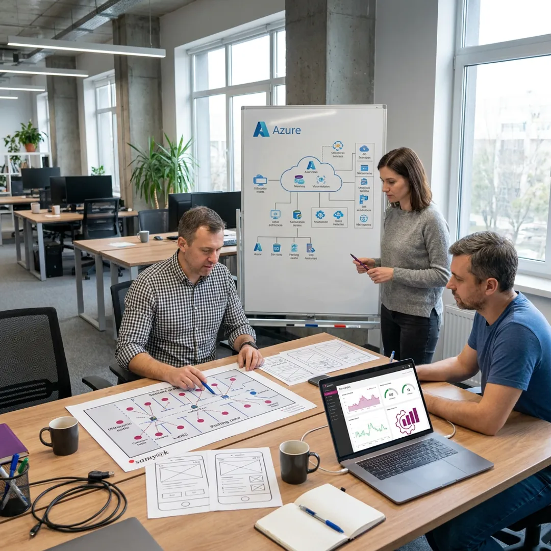 Software developers planning parking management system workflow