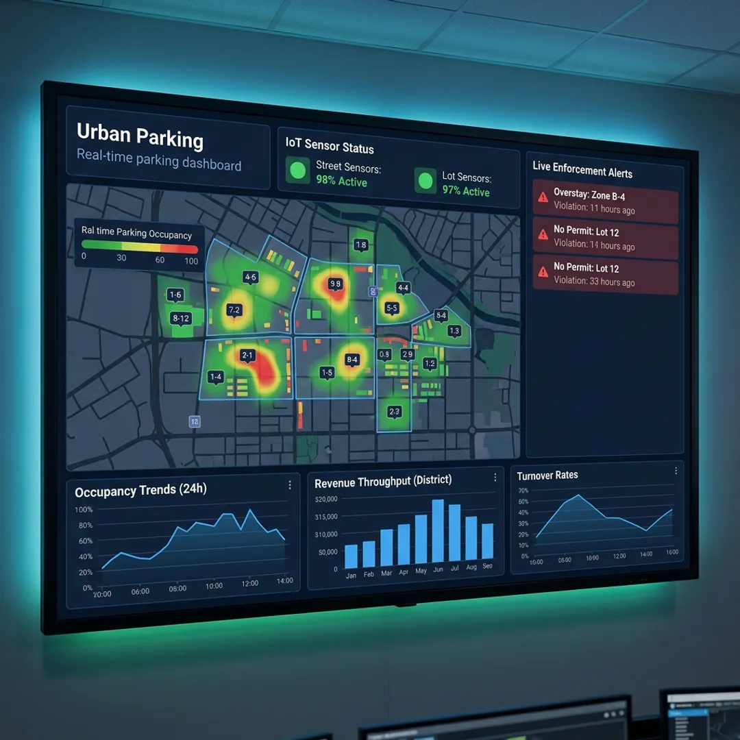 Smart city parking software dashboard for municipal parking management