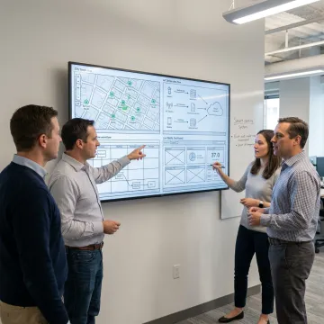 Development team planning a municipal smart parking software workflow