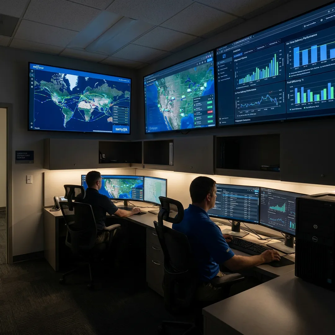 Logistics software dashboard with route and shipment tracking