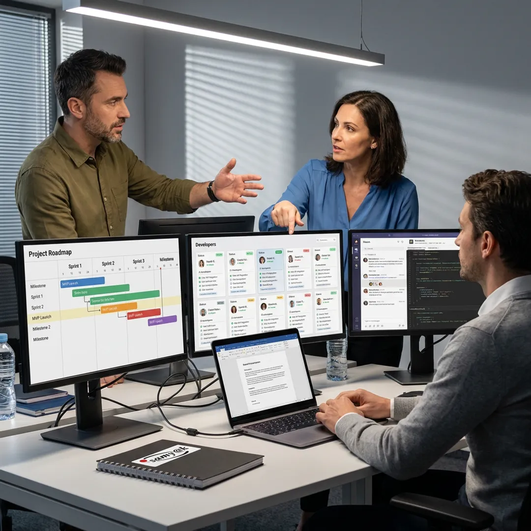 Remote IT team planning staff augmentation workflow
