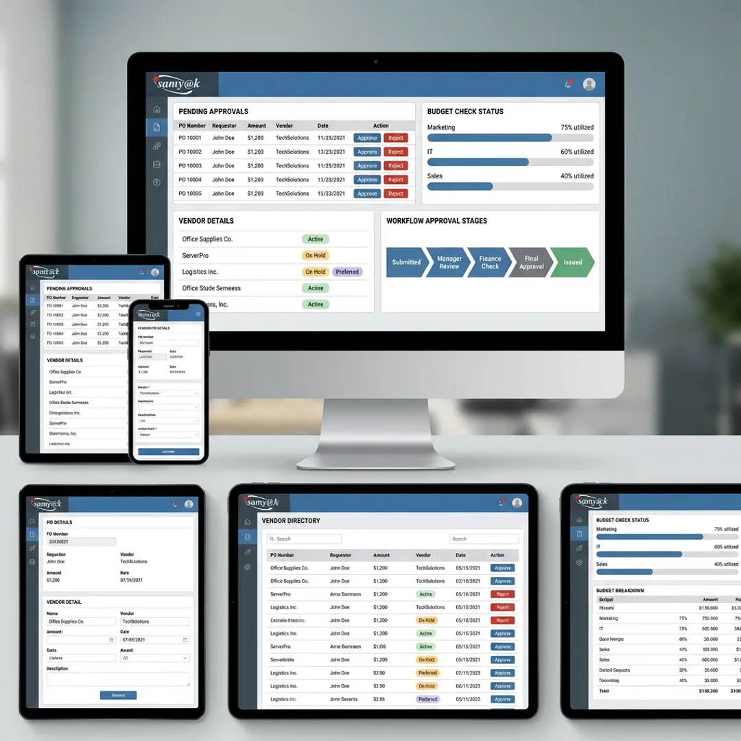 Custom purchase order approval software dashboard