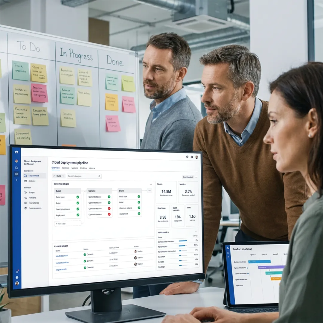 SaaS development team reviewing product roadmap