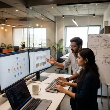Custom application development team designing software